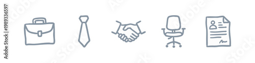 Corporate Career and Recruitment Icons with Briefcase Tie Handshake and Resume