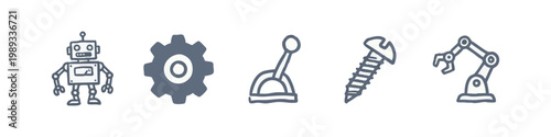 Technology and Robotics Engineering Icons with Robot Gear and Lever