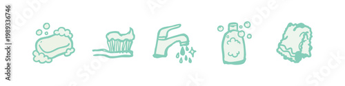 Bathroom Hygiene and Personal Care Hand Drawn Icon Set