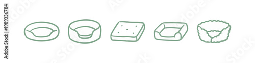 Pet Beds and Animal Comfort Cushions Hand Drawn Icon Set