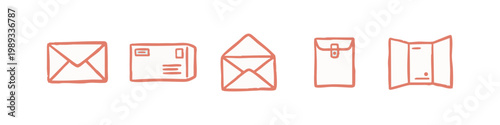 Mail Correspondence and Stationery Hand Drawn Icon Set