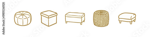 Furniture Icons: Ottoman, Pouf, Basket, Bench