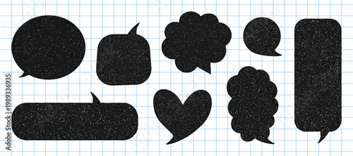 Set of Speech Bubble Message with Crayon or Chalk texture. Hand drawn doodle style comic chat box. Child cartoon talk frame. Vector illustration