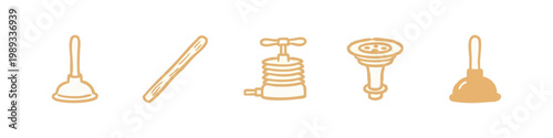 Plumbing Tools and Hardware Repair Hand Drawn Icon Set