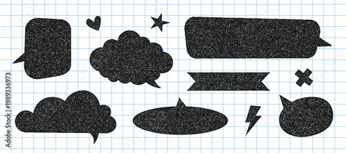 Set of Speech Bubble Message with Crayon or Chalk texture. Hand drawn doodle style comic chat box. Child cartoon talk frame. Vector illustration