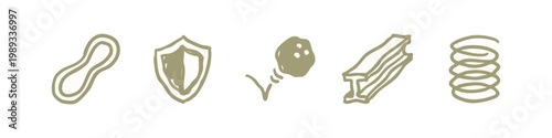 Hand-drawn icons: key, shield, fingerprint, hard drive, fork