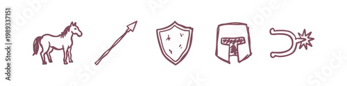 Medieval and Equestrian Icons: Horse, Spear, Shield, Helmet, Spur
