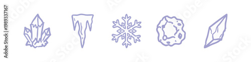 Ice and Crystal Icons: Crystals, Icicles, Snowflake, Ice Rock
