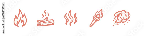 Fire and Smoke Icons: Flame, Burning Log, Smoke, Torch, Explosion