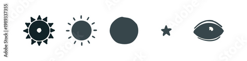 Doodle icons of sun and celestial bodies: sun, eclipse, moon, star