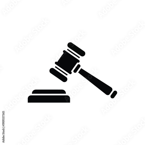 Black silhouette icon of judicial gavel and sound block for legal and court concepts