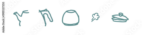 Kitchenware Icons: Teapot, Kettle, Pot, Steam, Lid
