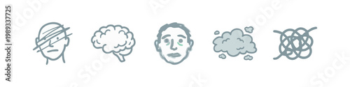 Brain, emotions, and confusion icon set