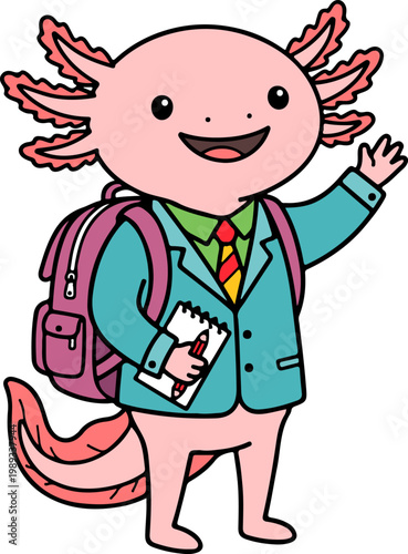 Photography Cute Axolotl Student Cartoon Animal School Illustration
