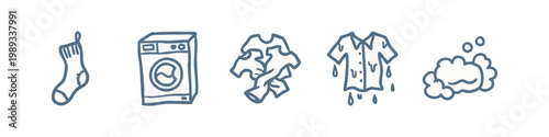 Laundry and Cleaning Icons: Sock, Washing Machine, Clothes, Soap Suds