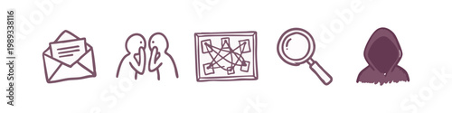 Hand-drawn icons: Espionage and investigation symbols