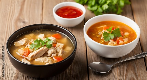 Two bowls of chicken soup.