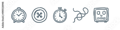 Time and Measurement Icons: Clock, Button, Stopwatch, Wire, Timer