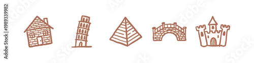 Global Landmarks and Architecture Hand Drawn Icons Collection