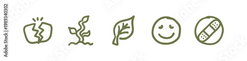 Growth and Healing Concept Icons with Sprout Leaf and Bandage
