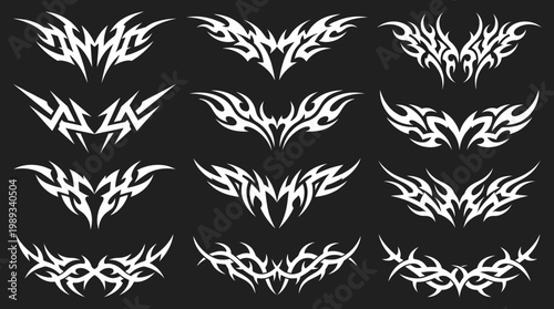 Collection of Tribal Wing Tattoo Designs in White.