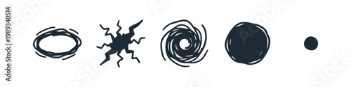 Hand drawn abstract cosmic and void icons set with portal and vortex