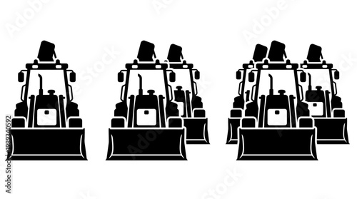 Heavy machinery icon set. Traffic jam, bulldozer, tractor, driving, transport. Vehicle symbol on white background - stock vector.