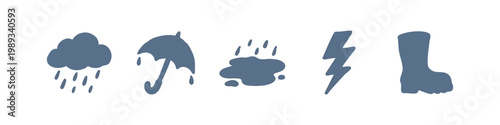 Rainy Weather and Storm Protection Blue Doodle Icons