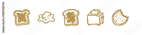 Breakfast Food and Toasted Bread Gold Doodle Set