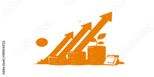 Growth and prosperity: An illustrative composition representing financial growth and investment with a rising graph and a flourishing plant over coins