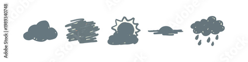 Obraz na płótnie Weather Forecast and Nature Hand Drawn Grey Doodle Icons