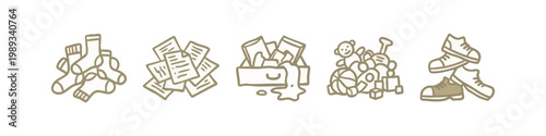 Household Mess and Laundry Organization Tan Icons Set