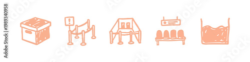 Waiting Room and Interior Furniture Hand Drawn Salmon Icons