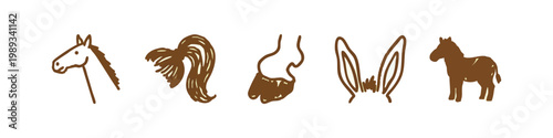 Horse and Equine Parts Hand Drawn Icon Set with Hoof and Ears