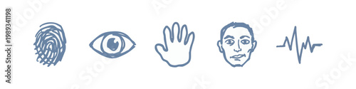 Biometric Identification and Security Icons Hand Drawn Set