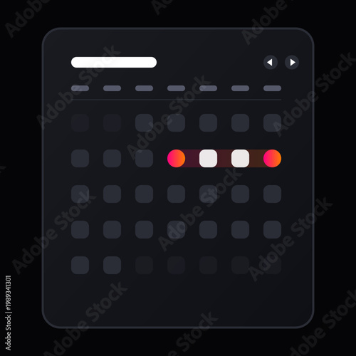 Modern minimalist dark mode calendar user interface design featuring a sleek date picker with red highlights