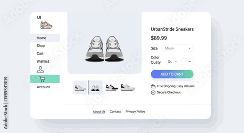 Modern E-commerce Product Page Interface Showcasing Stylish Athletic Footwear with Intuitive Navigation and Seamless Shopping Experience