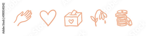 Charity Philanthropy and Volunteer Icons Hand Drawn Set
