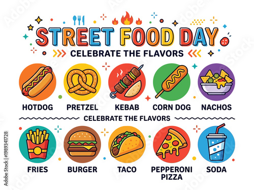 Street Food Day Celebration A Vibrant Illustration of Diverse Culinary Delights