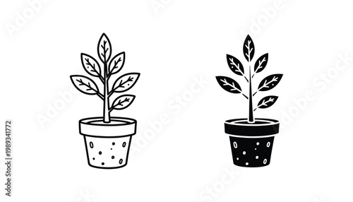 Plant Potted Icon Set Growth Development Concept