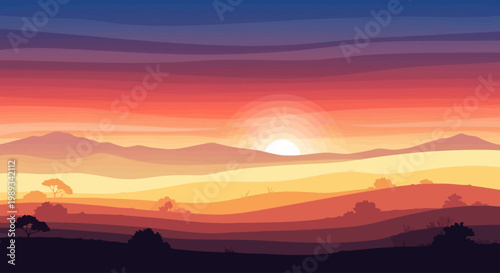 Serene Sunset Over Rolling Hills A Vibrant Palette of Warm Hues Painting the Twilight Sky