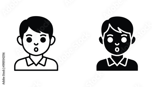 Boy Icon Surprised Outline Filled User Interface Design Asset