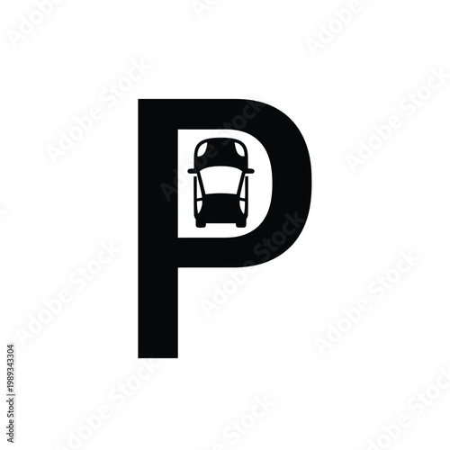 Parking zone sign with stylized car icon for urban navigation and facility mapping