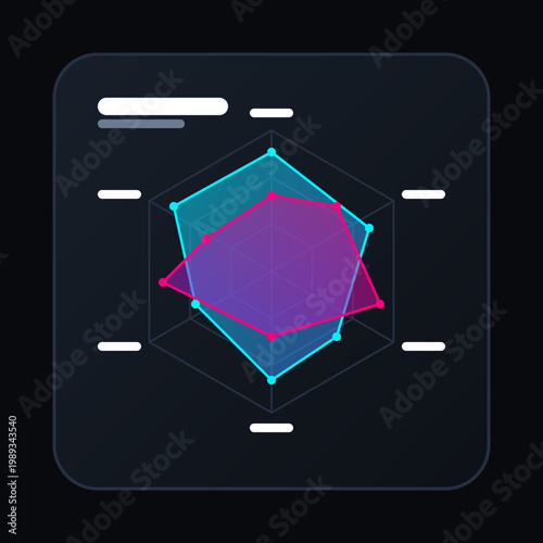Modern dark mode user interface dashboard widget featuring a colorful spider radar chart for comparison