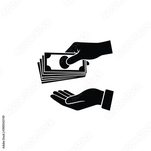 Hand holding stack of banknotes and empty hand for payment and financial exchange