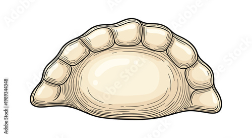 Detailed illustration of a traditional pierogi or dumpling with a crimped edge, hand drawn vector food art for culinary and recipe projects.