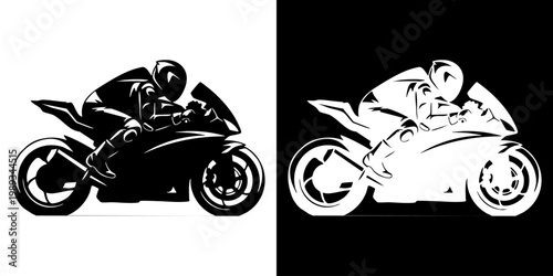 Motorcyclist riding motorcycle on road track with speed and motion blur