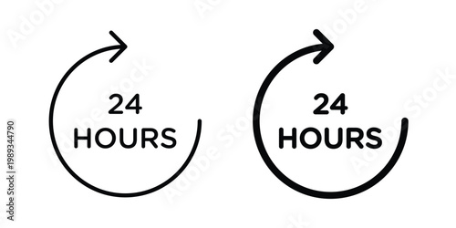 24 Hours a day service icon in stroke outline style with flat version