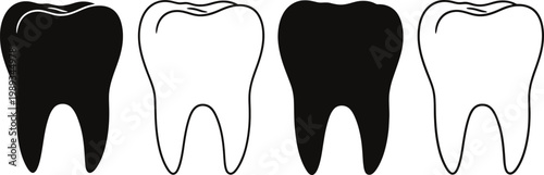 Four tooth illustrations black and white depictions of human teeth for dental representation