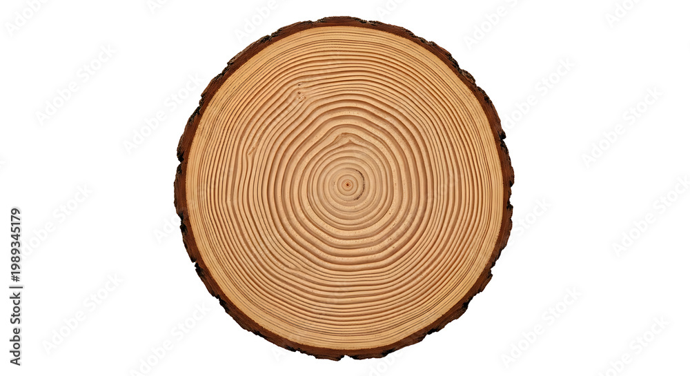 Fototapeta premium Detailed Cross-Section of Tree Trunk Revealing Annual Growth Rings and Natural Wood Texture